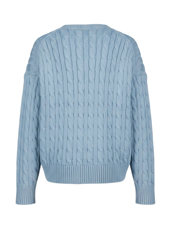 Lichtblauwe trui met kabels en v-hals Ralph Lauren