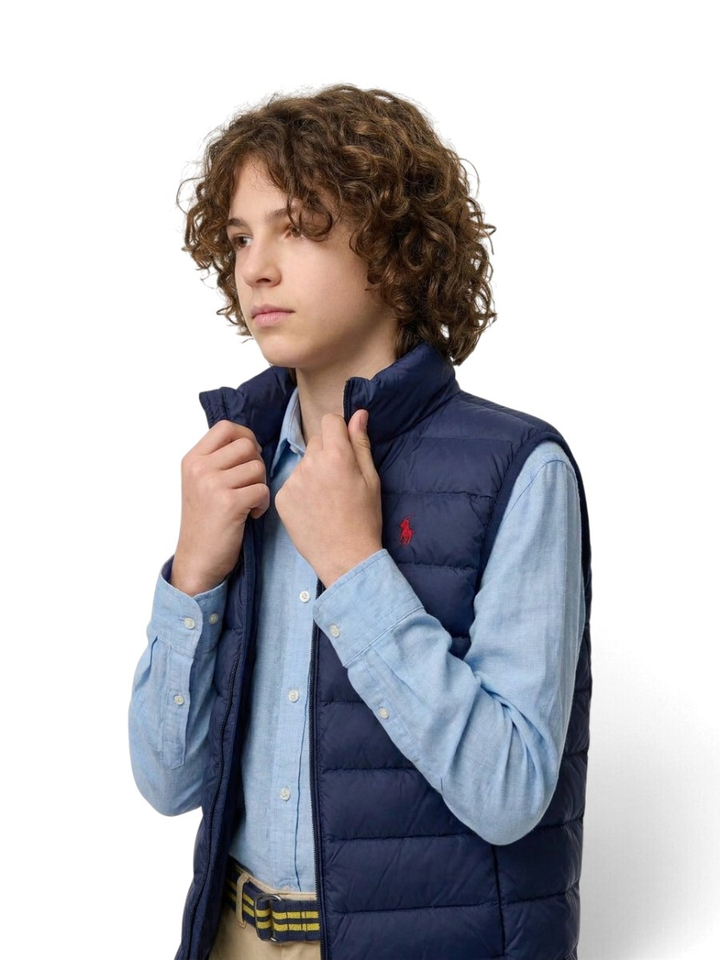 Blauwe bodywarmer met rood merklogo Ralph Lauren