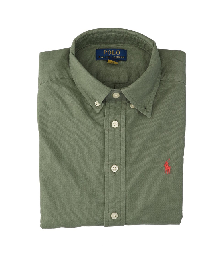 Groen katoenen hemd met rood logo Ralph Lauren 