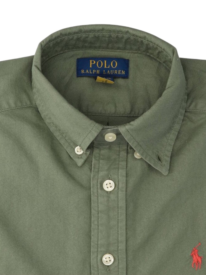 Groen katoenen hemd met rood logo Ralph Lauren