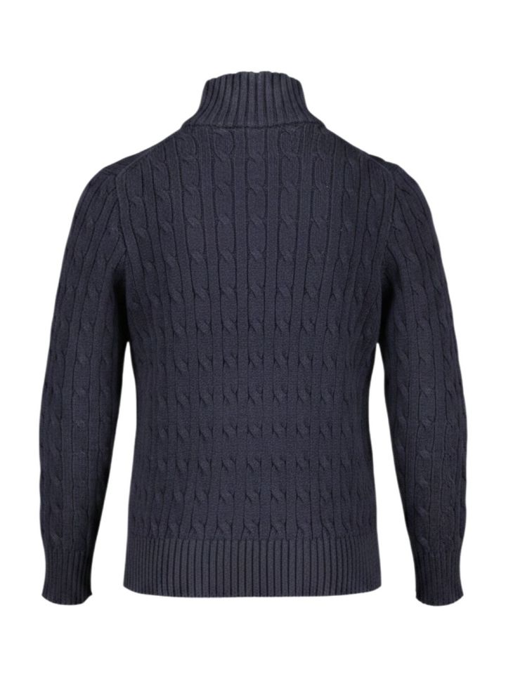 Donkerblauwe trui met rechtopstaande kraag en rits Ralph Lauren 