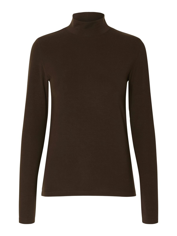 Bruine t-shirt met opstaande kraag Selected 