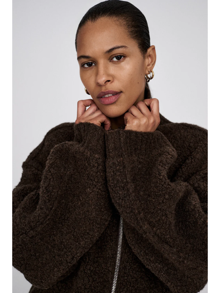 Bruine wollen bomber vest Sigal Rabens Saloner 