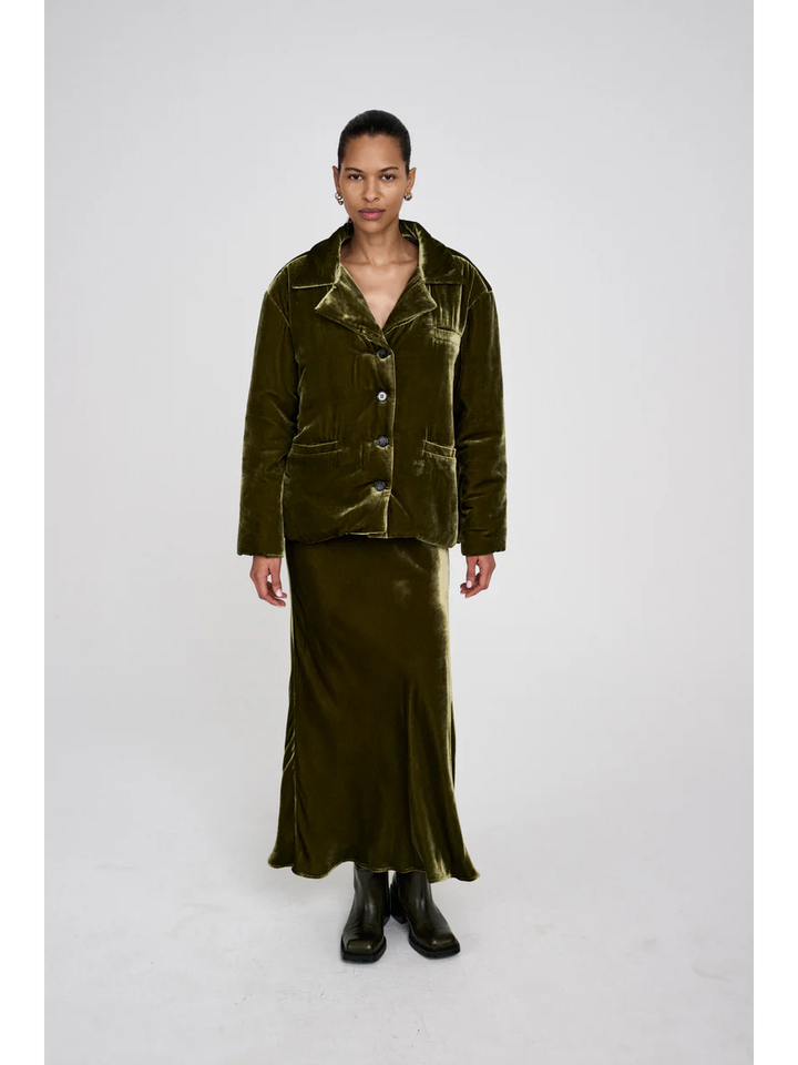 Olijfgroene lange rok in fluweel Ellery Rabels Saloner 