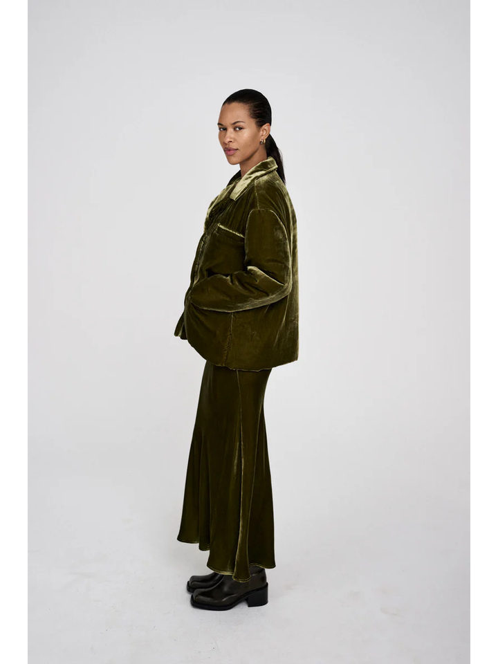 Olijfgroene lange rok in fluweel Ellery Rabels Saloner 