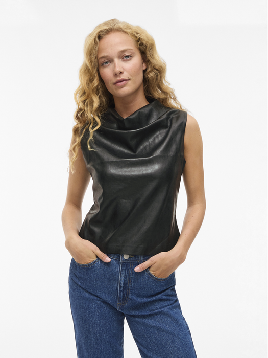 Zwarte lederlook top Vielana Vila