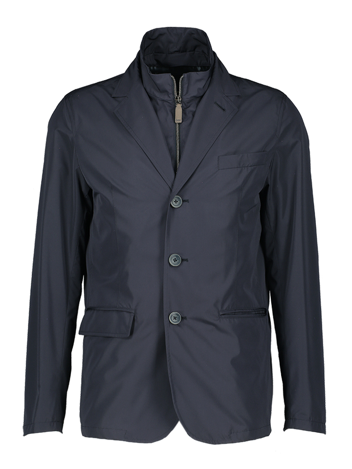 Blauwe jas met afneembare kraag Herno