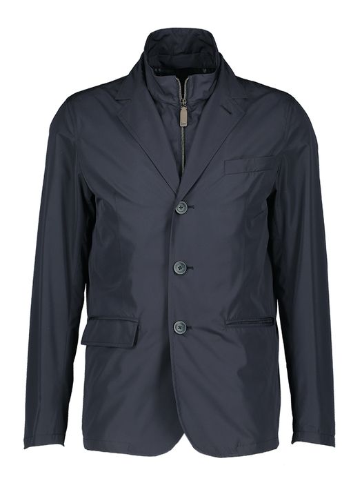Blauwe jas met afneembare kraag Herno