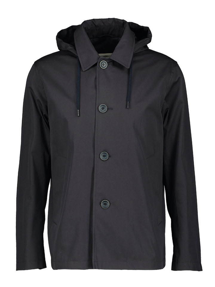 Blauwe jas met afneembare kap Herno