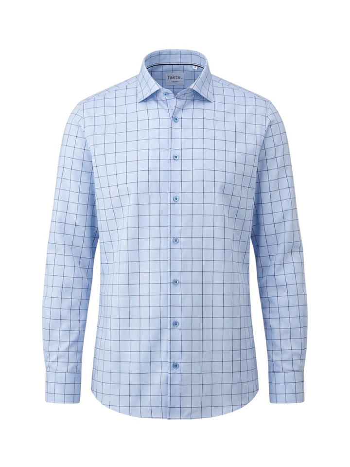 Blue light check katoenen hemd (regular fit) met ruiten en lange mouwen Fakts