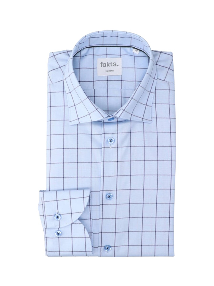 Blue light check katoenen hemd (regular fit) met ruiten en lange mouwen Fakts