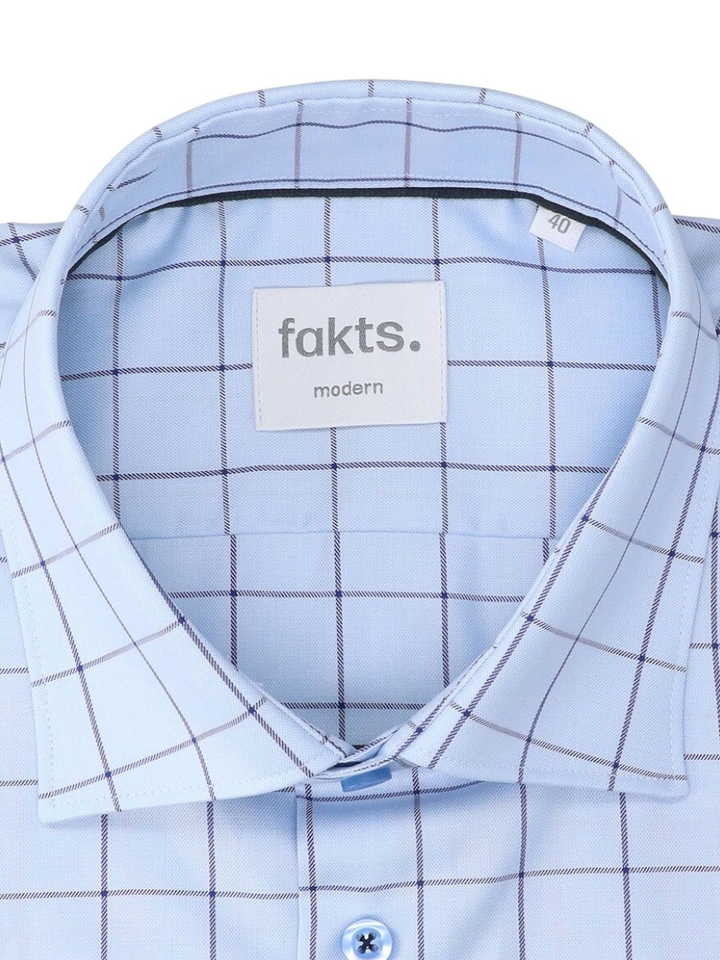 Blue light check katoenen hemd (regular fit) met ruiten en lange mouwen Fakts