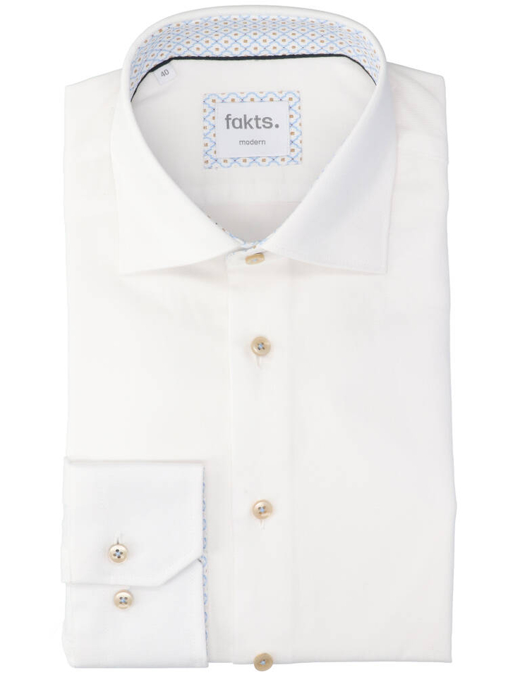 Witte uni katoenen hemd (regular fit) met lange mouwen Fakts 