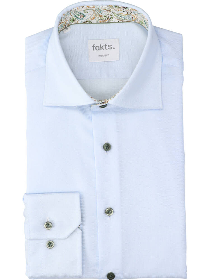 Blauw uni katoenen hemd (regular fit) met lange mouwen Fakts 