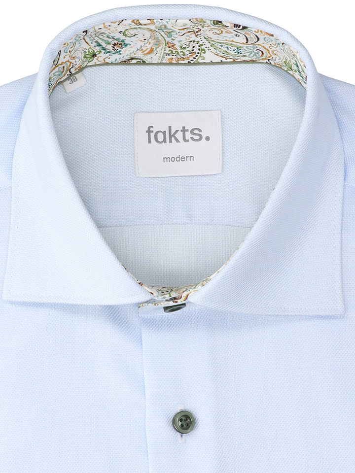 Blauw uni katoenen hemd (regular fit) met lange mouwen Fakts 