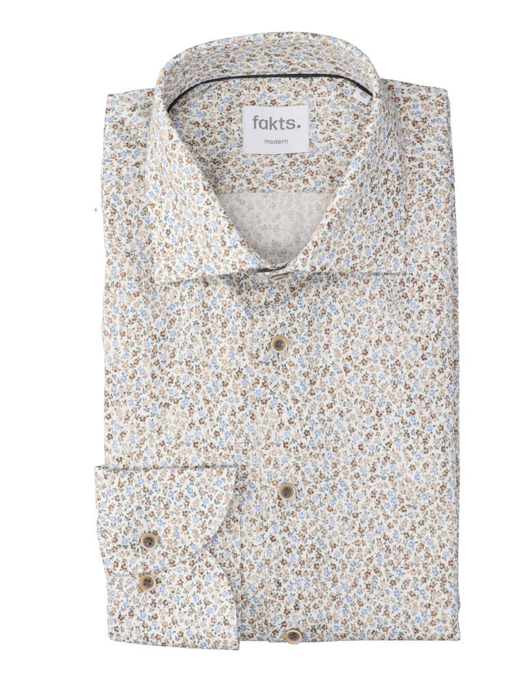 Wit katoenen hemd (regular fit) met bloemen en lange mouwen Fakts 