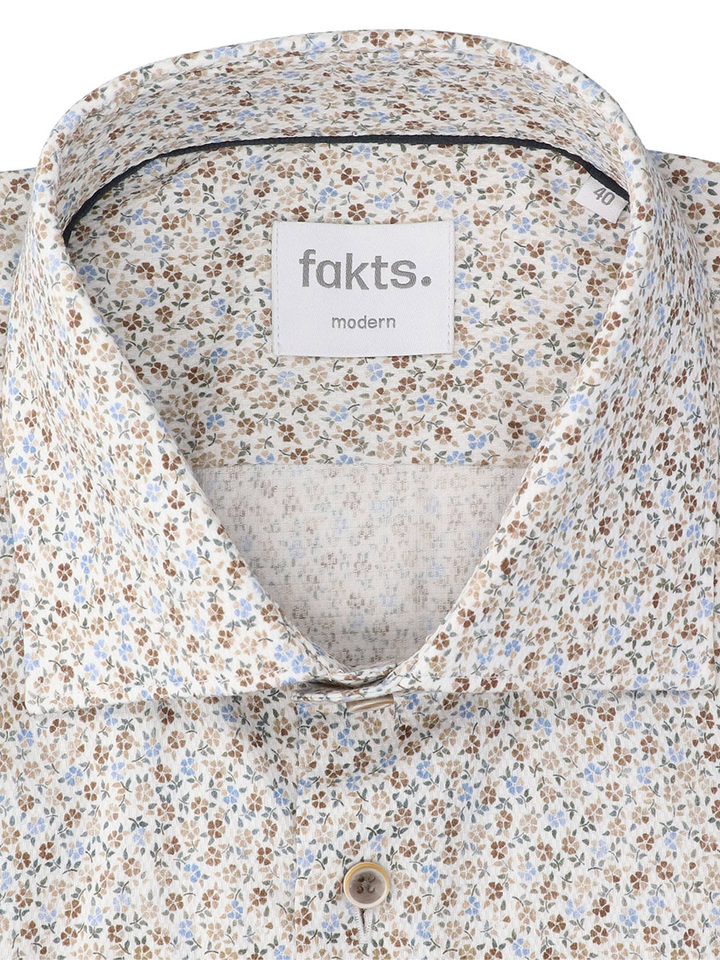 Wit katoenen hemd (regular fit) met bloemen en lange mouwen Fakts 