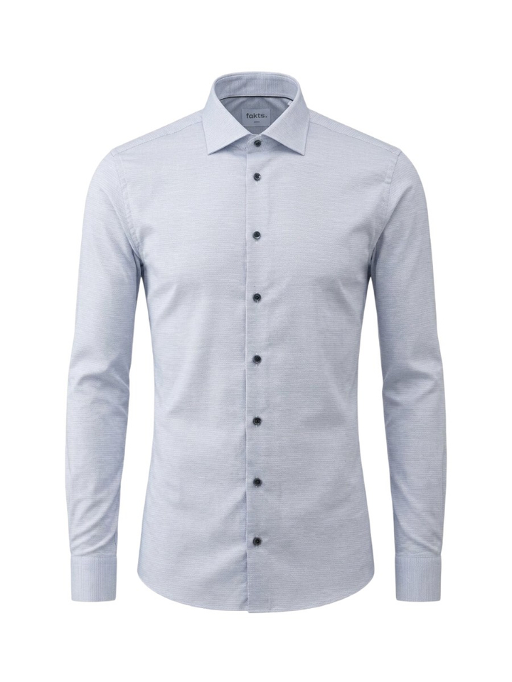 Blue uni katoenen hemd (slim fit) met lange mouwen en details Fakts 
