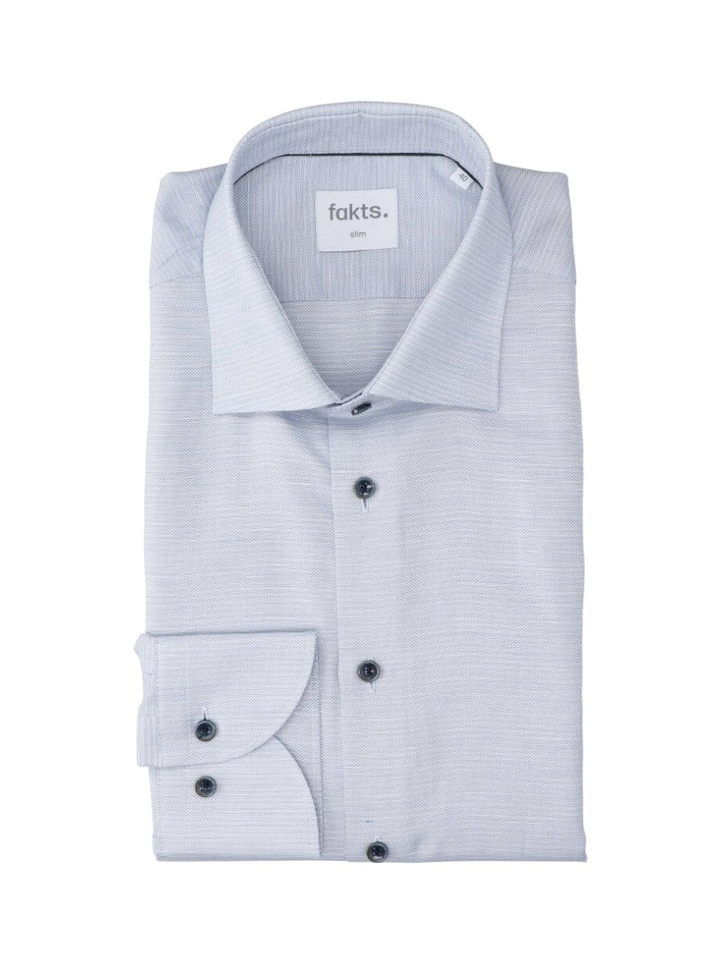 Blue uni katoenen hemd (slim fit) met lange mouwen en details Fakts 