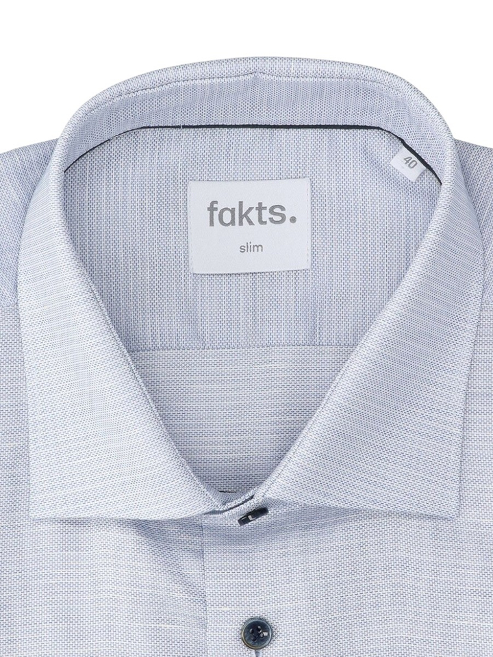 Blue uni katoenen hemd (slim fit) met lange mouwen en details Fakts 