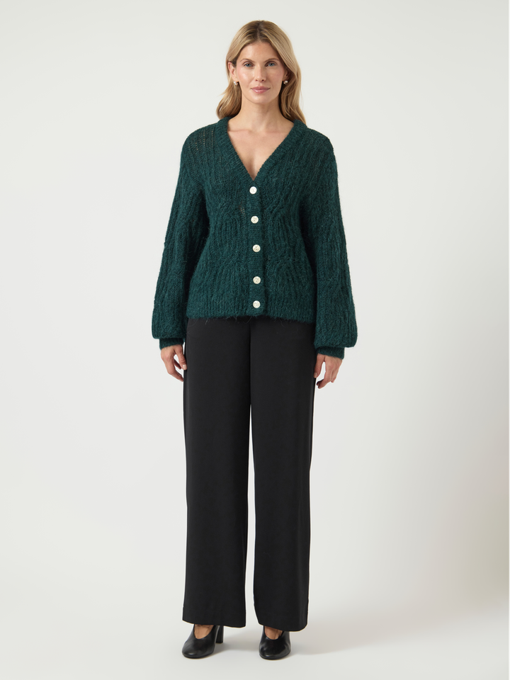 Donkergroene wollen gilet met knopen Yaszuma