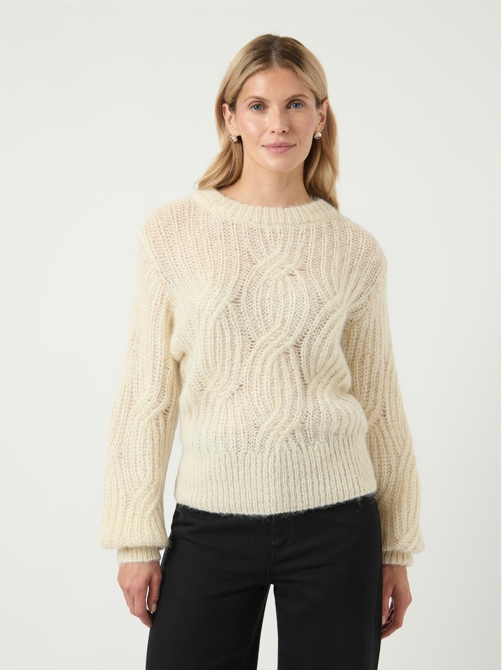 Ecru gehaakte wollen pull met ronde hals Yaszuma Y.A.S