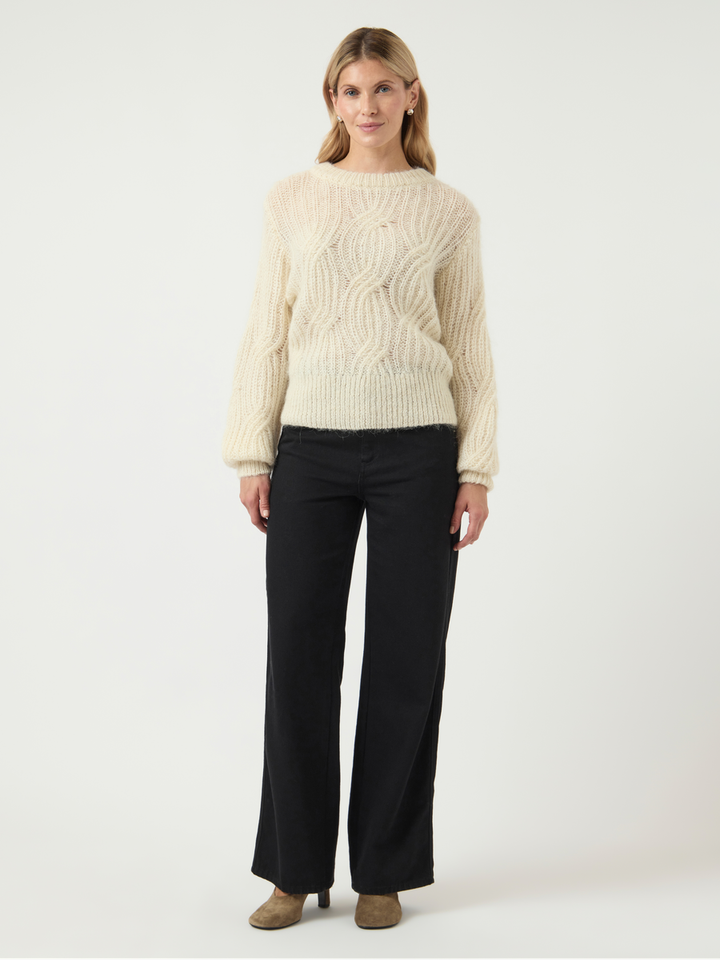 Ecru gehaakte wollen pull met ronde hals Yaszuma Y.A.S