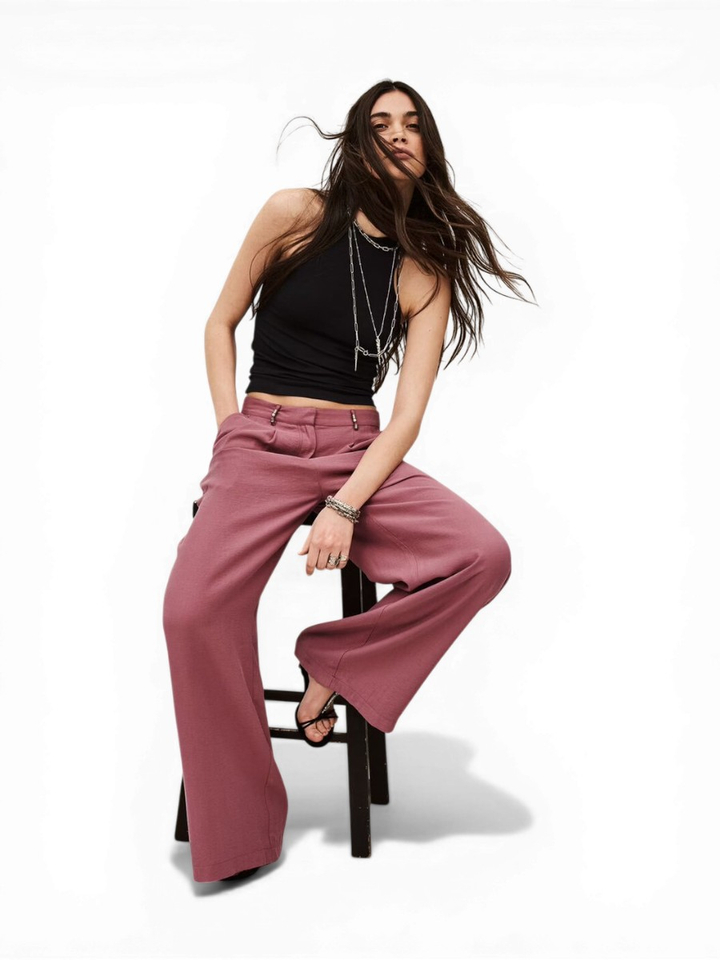 Roze wijde broek met bandplooi Deana Ba&sh