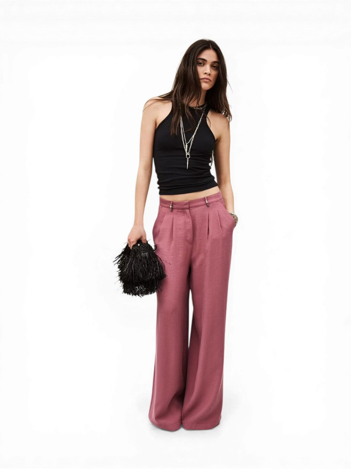Roze wijde broek met bandplooi Deana Ba&sh