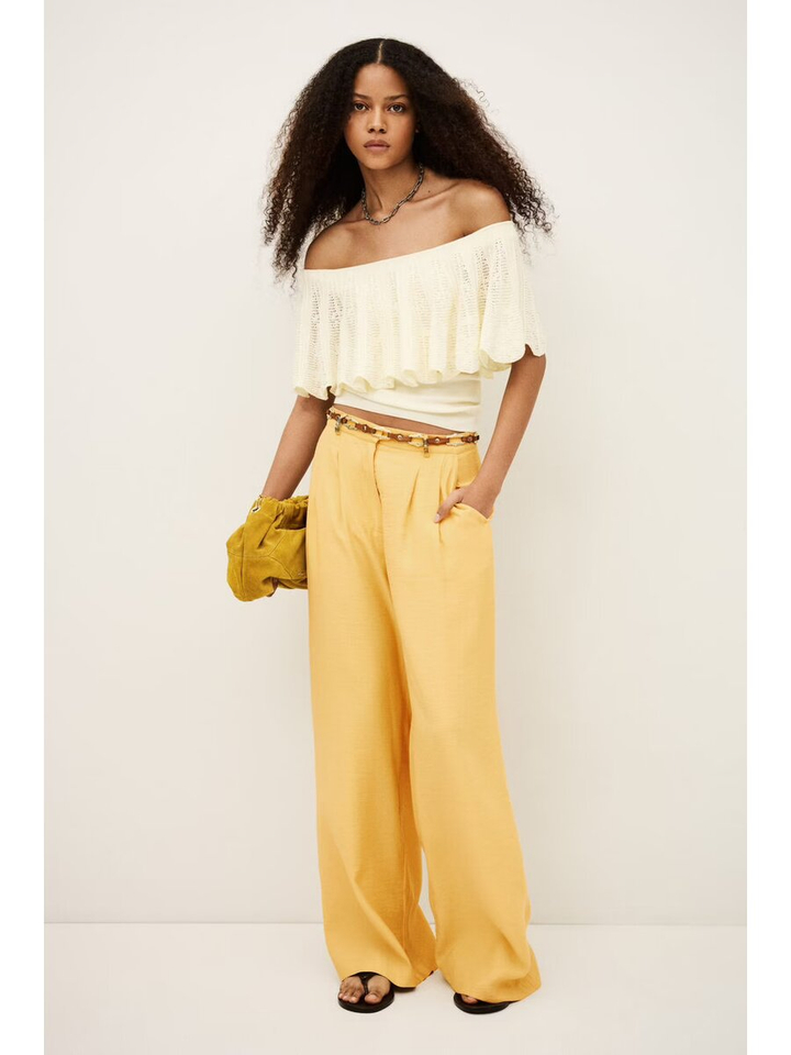 Gele wijde broek met bandplooi Deana Ba&sh 