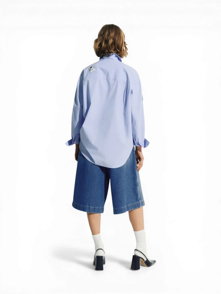 Lichtblauw katoenen shirt met veelkleurige Peanuts Snoopy-patches Jarlie Essentiel