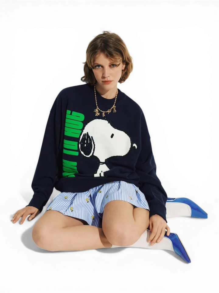 Donkerblauwe katoenen sweater met Snoopy motief Jumbrella Essentiel 