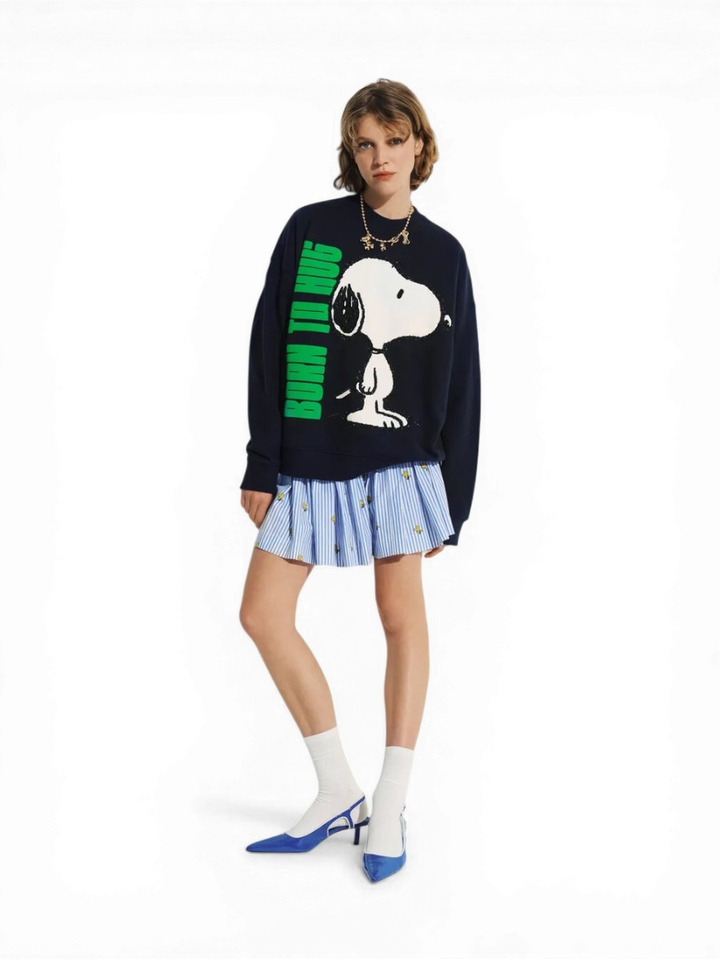 Donkerblauwe katoenen sweater met Snoopy motief Jumbrella Essentiel 