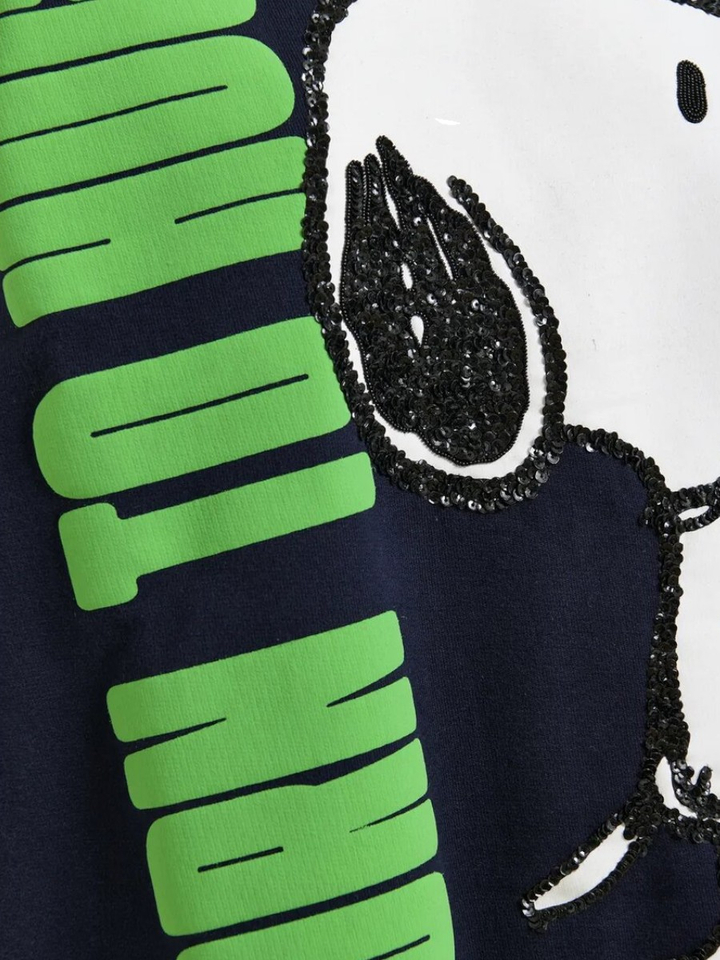 Donkerblauwe katoenen sweater met Snoopy motief Jumbrella Essentiel 