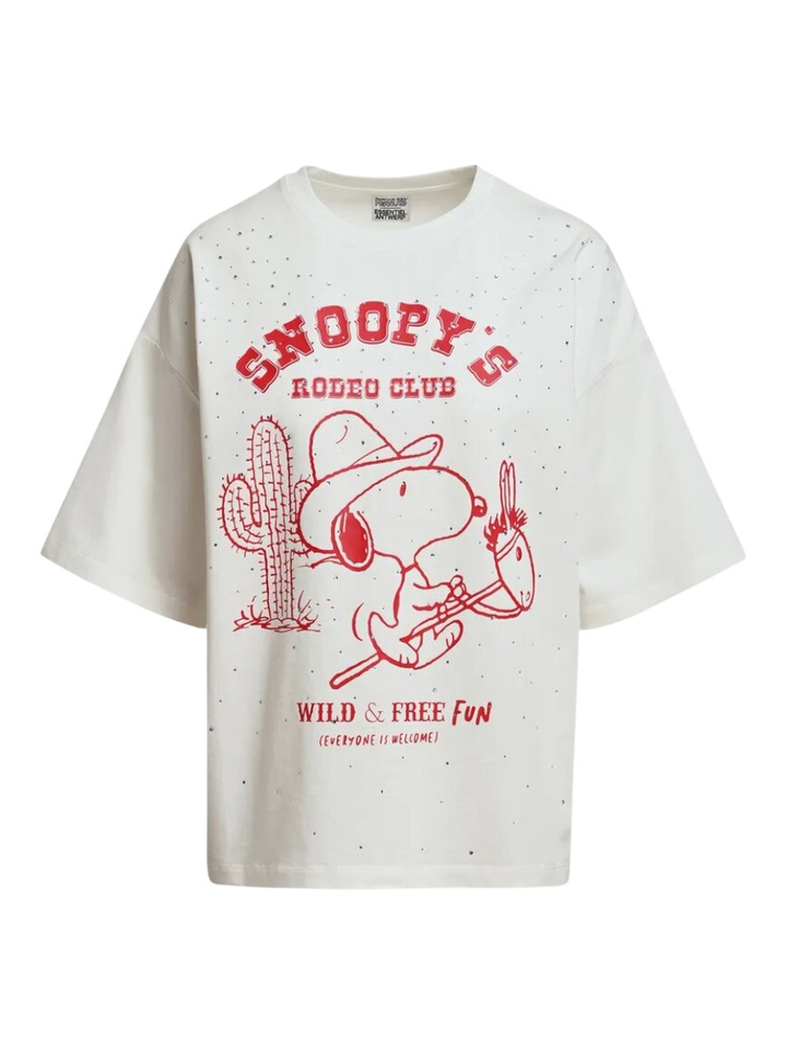 Crèmekleurig en rood Peanuts™ Snoopy T-shirt met strass-steentjes Junki Essentiel 