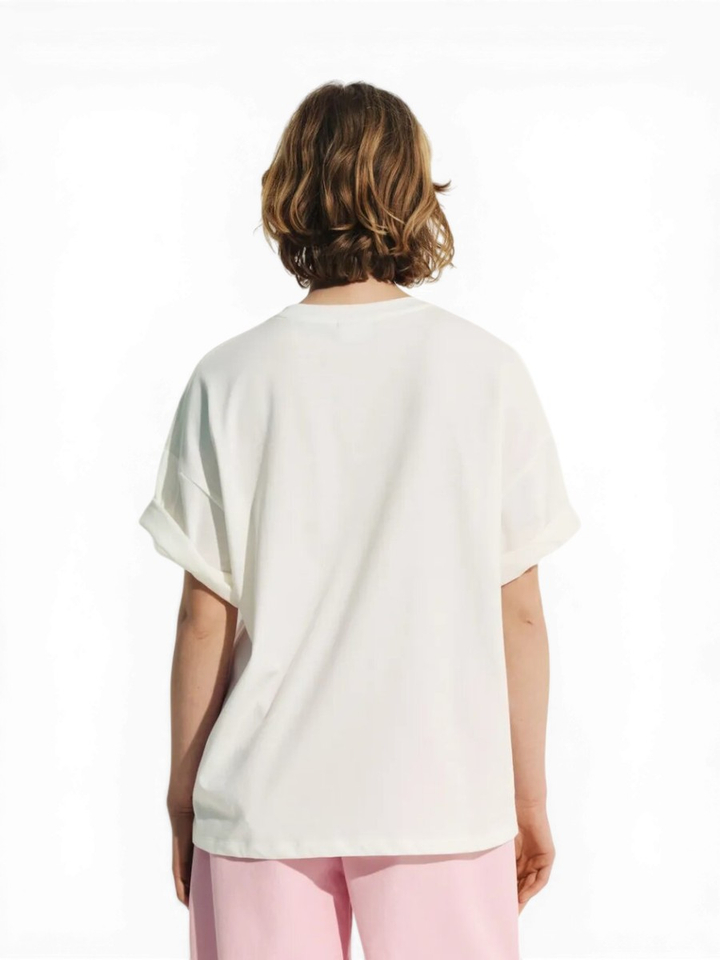 Crèmekleurig en rood Peanuts™ Snoopy T-shirt met strass-steentjes Junki Essentiel 