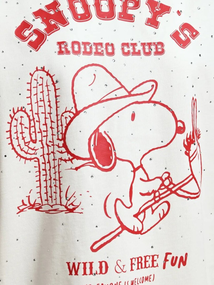 Crèmekleurig en rood Peanuts™ Snoopy T-shirt met strass-steentjes Junki Essentiel 