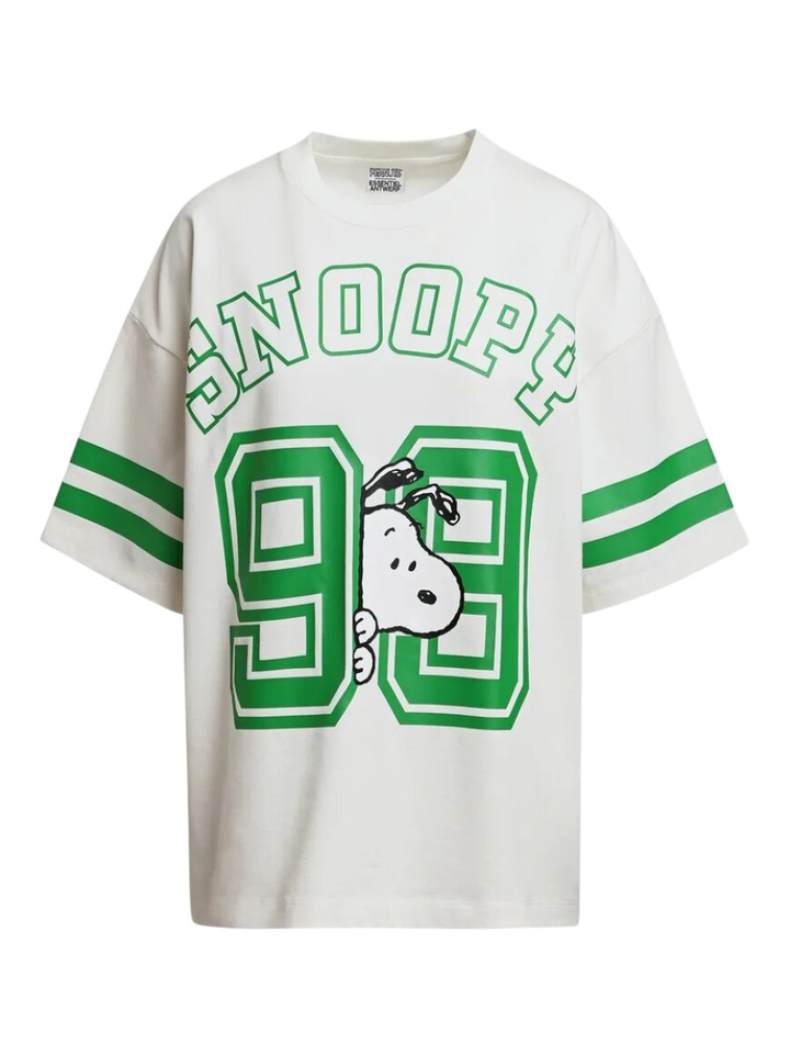 Witte oversized T-shirt met Snoopy-patch en groene tekst Joopio Essentiel