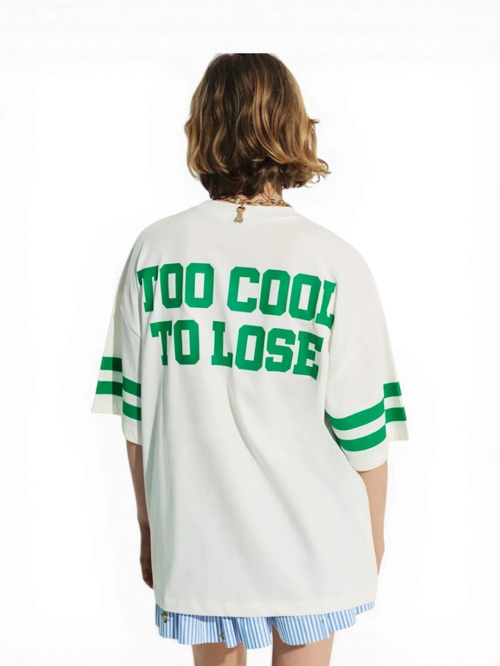 Witte oversized T-shirt met Snoopy-patch en groene tekst Joopio Essentiel