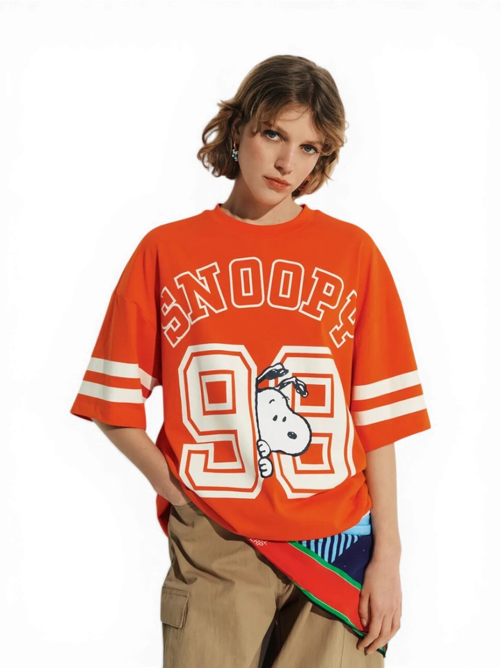 Oranje oversized T-shirt met Snoopy en witte tekst Joopio Essentiel 