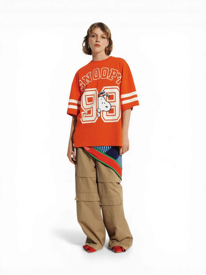 Oranje oversized T-shirt met Snoopy en witte tekst Joopio Essentiel 
