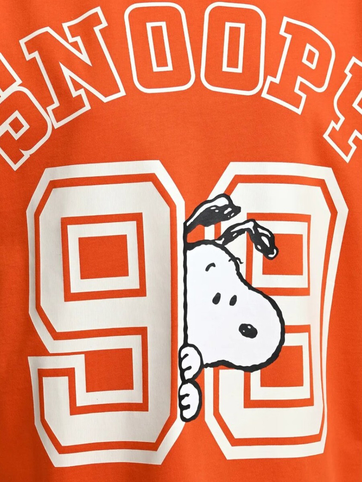 Oranje oversized T-shirt met Snoopy en witte tekst Joopio Essentiel 
