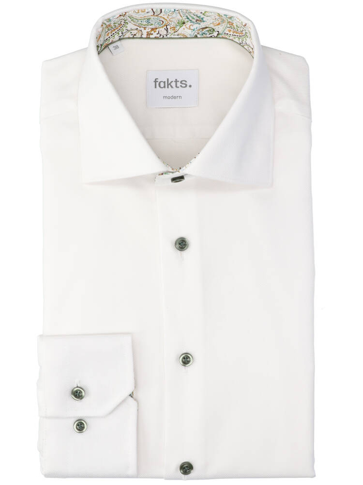 Wit uni katoenen hemd (regular fit) met lange mouwen Fakts 