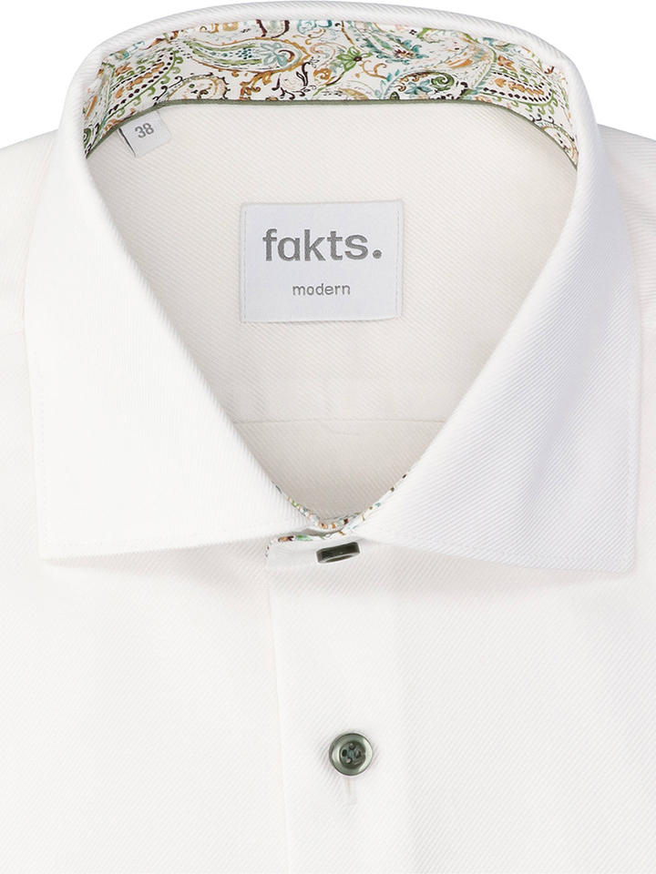 Wit uni katoenen hemd (regular fit) met lange mouwen Fakts 