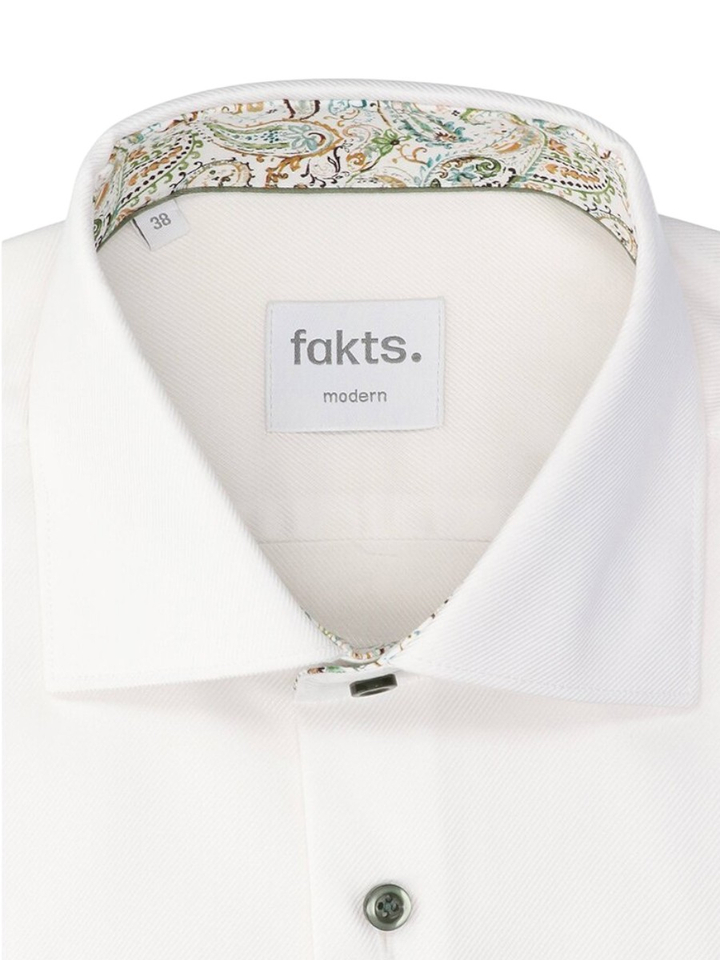 Wit uni katoenen hemd (regular fit) met lange mouwen Fakts 