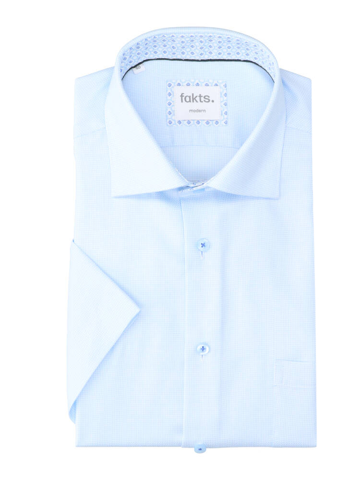 Blauw katoenen hemd (modern fit) met details en korte mouwen 