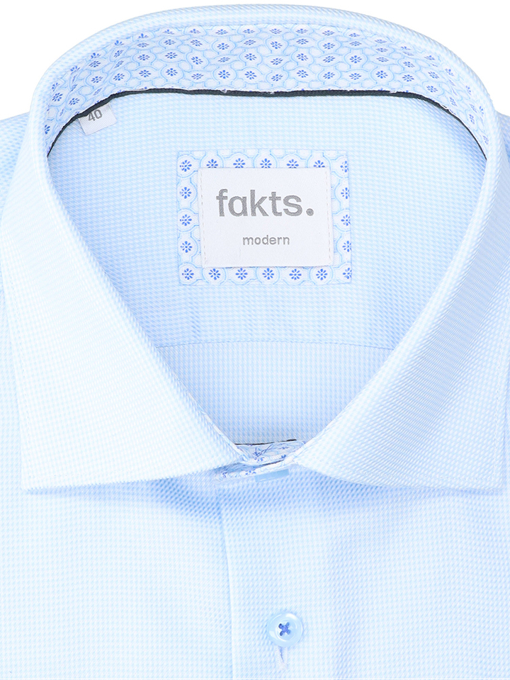 Blauw katoenen hemd (modern fit) met details en korte mouwen 