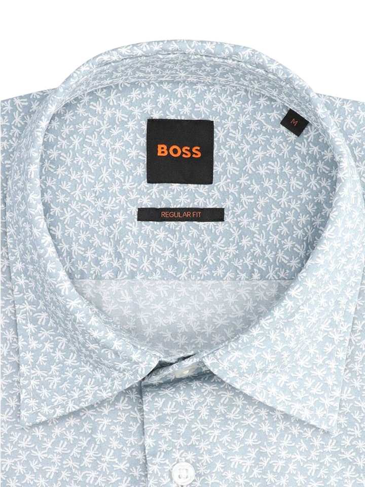 Blauw katoenen hemd (modern fit) met details en korte mouwen 