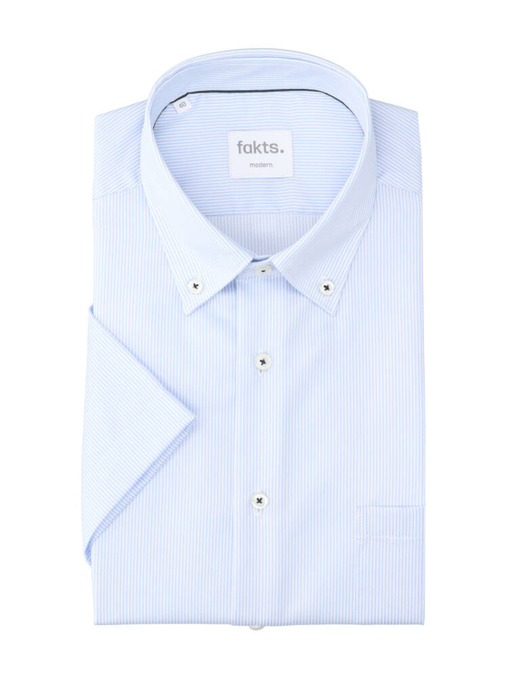 Blauw katoenen hemd (regular fit) met strepen en korte mouwen Fakts 