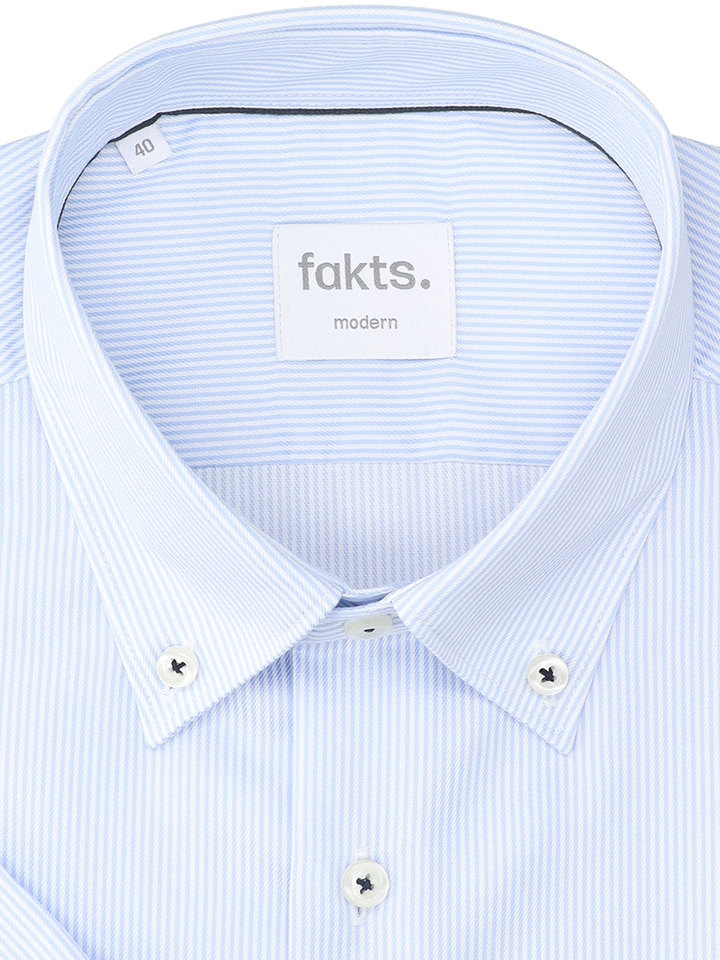 Blauw katoenen hemd (regular fit) met strepen en korte mouwen Fakts 